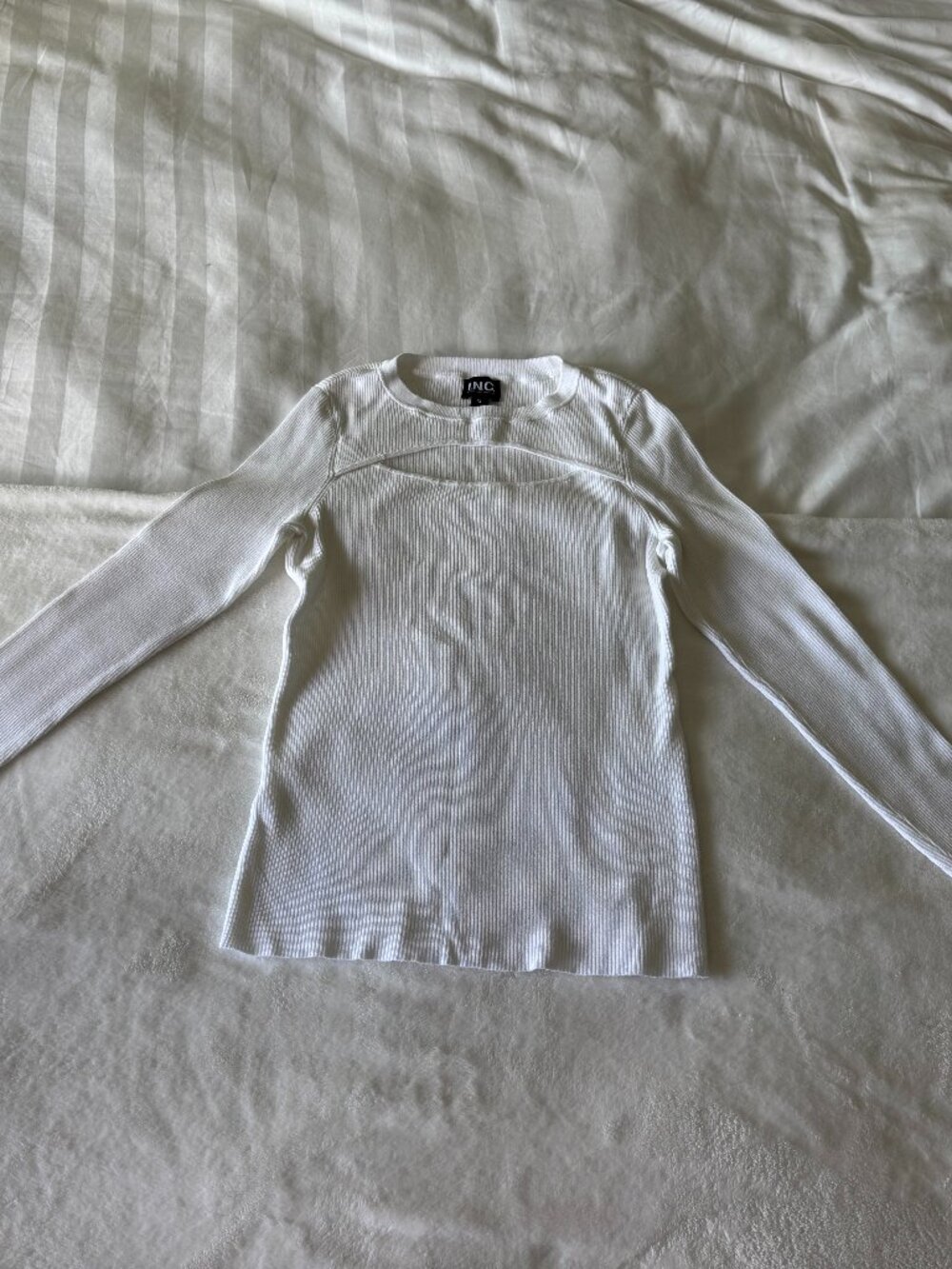 INC Ribbed Cut-Out Sweater - White XS